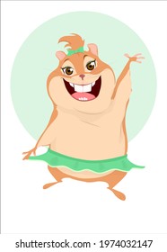 Cute and funny girl hamster. Saying hi. With hand rising up. Kind mascot, pets in high emotional state of happiness. Animal saying hello. Greeting this beautiful world