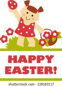 cute and funny girl looking for easter eggs