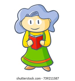 Cute and funny girl standing and reading a book - vector.