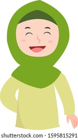 Cute and funny girl wearing green hijab laughing happily