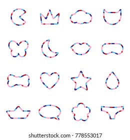 Cute funny girlish motley line icons set, vector
