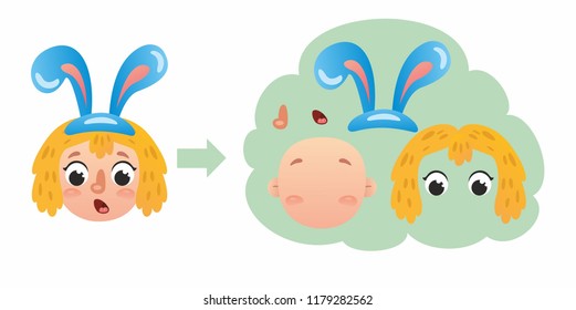  Cute funny girl's faces constructor. Cartoon characters. Illustration for kids 