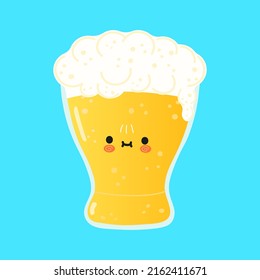 Cute funny glass of beer character. Vector hand drawn cartoon kawaii character illustration icon. Isolated on blue background. Happy glass of beer character concept