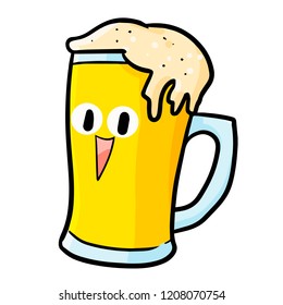 Cute and funny glass of beer smiling happily - vector