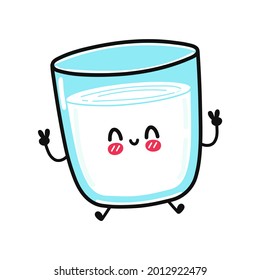 Cute funny glass of milk character. Vector hand drawn cartoon kawaii character illustration icon. Isolated on white background. Glass of milk character concept