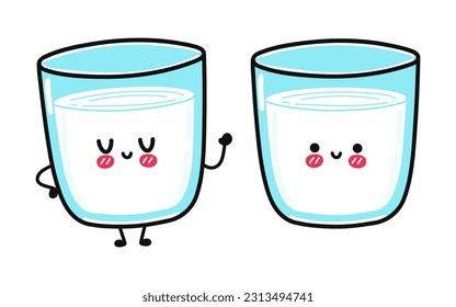 Cute funny Glass of milk character. Vector hand drawn cartoon kawaii character illustration icon. Isolated on white background. Glass of milk character concept