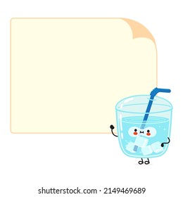 Cute funny glass of water character with speech bubble. Vector hand drawn cartoon kawaii character illustration icon. Isolated white background. Glass of water character emoji,child,face,kids,cartoon