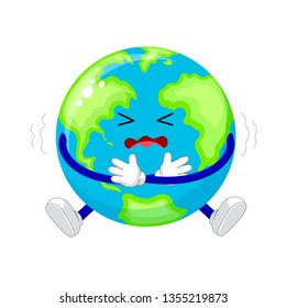 Cute funny globe character suffer from coldness. Vector illustration isolated on white background.