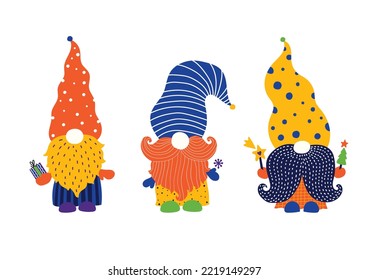  
Cute funny gnomes. Christmas clipart.
