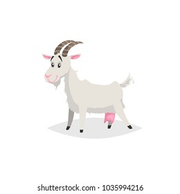 Cute funny goat. Cartoon flat style trendy design farm domestic animal. Vector illustration isolated on white background.
