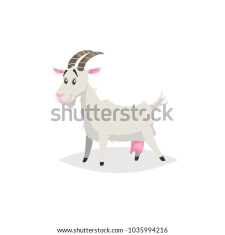 Cute funny goat. Cartoon flat style trendy design farm domestic animal. Vector illustration isolated on white background.
