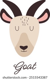 Cute and funny goat vector illustration. Farm animal's face is hand drawn in cartoon style.