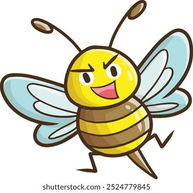 Cute and funny golden yellow bee cartoon illustration