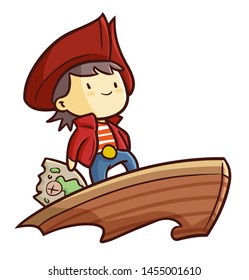 Cute and funny good pirate on a small boat