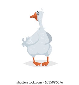 Cute funny goose. Cartoon flat style comic style. Happy domestic farm bird looking around. Vector illustration isolated on white background.
