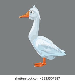 Cute funny goose in cartoon style. Vector illustration isolated on a gray background