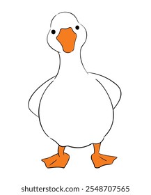 Nette lustige Gans einfache handgezeichnete Figur. Spaß weiße Ente oder Gans einzelne Symbol Vektorgrafik. Bauernhof Kern Cartoon Doodle Kawaii Hausvogel Zeichnung.