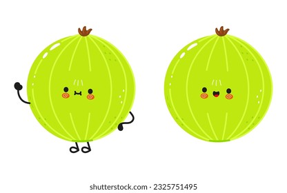 Cute lustige Gooseberry-Charakter. Vektorhandgezeichnete Cartoons kawaii Zeichentricksymbol. Einzeln auf weißem Hintergrund. Gooseberry-Fruchtcharakter