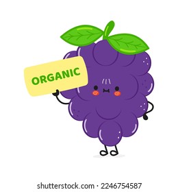 Caracter orgánico divertido de carteles de uva. Dibujo a mano vectorial en la ilustración del personaje kawaii. Fondo blanco aislado. Afiche de uva