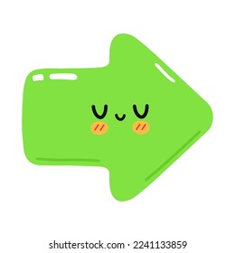 Cute funny green arrow icon. Vector hand drawn cartoon kawaii character illustration icon. Isolated on white background. Green arrow right direction