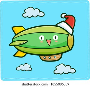 Cute and funny green balloon wearing Santa's hat for Christmas 