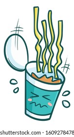 Cute and funny green cup noodle character falling down