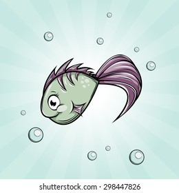 Cute and funny green fish.