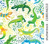 cute and funny green lizard seamless pattern