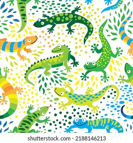 cute and funny green lizard seamless pattern