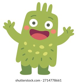 Diseño de Plantilla de Ilustración vectorial de color plano monstruo verde divertido lindo