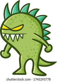 Cute and funny green monster with sharp teeth