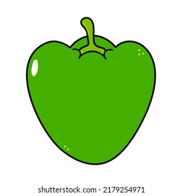 Cute funny green pepper character. Vector hand drawn traditional cartoon vintage, retro, kawaii character illustration icon. Isolated on white background. Pepper character concept