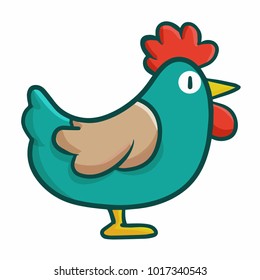 Cute and funny green rooster side view - vector.