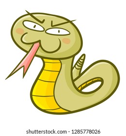 Cute And Funny Green Snake With Tounge Out - Vector.