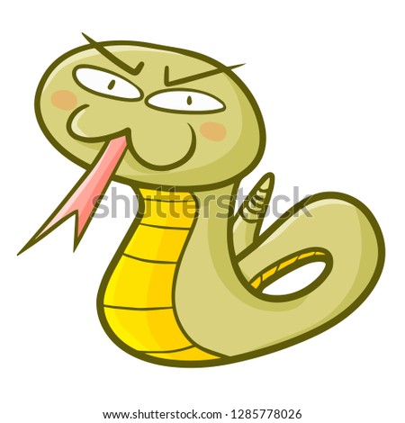 Cute and funny green snake with tounge out - vector.