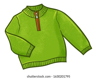 Cute and funny green sweater in cartoon style