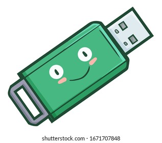 Cute and funny Green USB Character smiling happily
