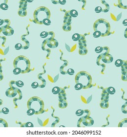Cute Funny Green Worms Vector Seamless Kids Pattern