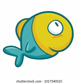 Cute and funny green yellow fish smiling - vector.