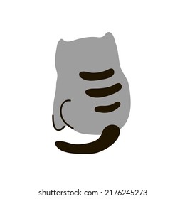 cute funny grey cat, sitting back  pet; mascot symbol card