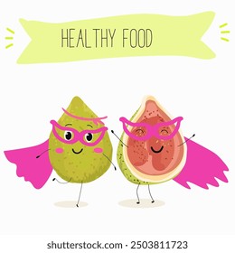 Cute funny guava character vector illustration.