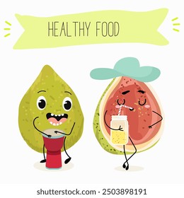 Cute funny guava character vector illustration.