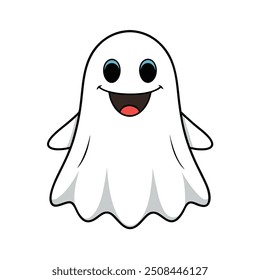Cute and funny Halloween ghost cartoon vector illustration, perfect for festive designs.
