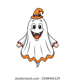 Cute and funny Halloween ghost cartoon vector illustration, perfect for festive designs.