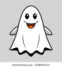 Cute and funny Halloween ghost cartoon vector illustration, perfect for festive designs.