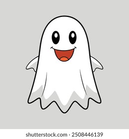 Cute and funny Halloween ghost cartoon vector illustration, perfect for festive designs.