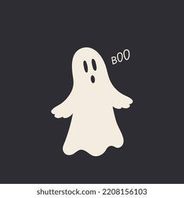 Cute funny Halloween ghost. Scary design illustration. Childish spooky boo character for kids. Flat cartoon style