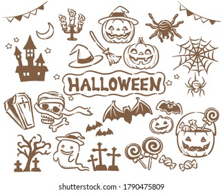 Cute and funny Halloween illustration set. Vector illustration.