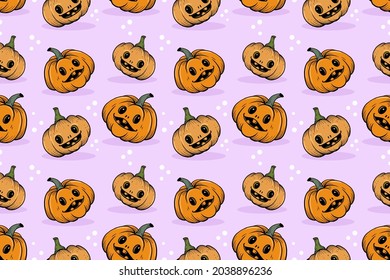 Cute and funny Halloween pumpkin seamless pattern.