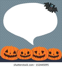 Cute funny Halloween pumpkins with bubble speech and bat